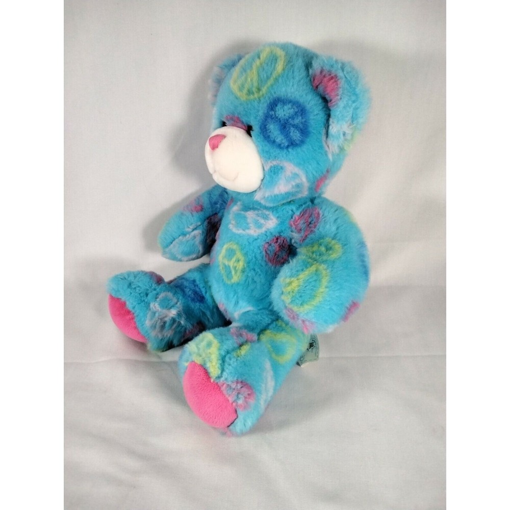 Build-A-Bear Workshop Light Blue Peace Signs Bear Stuffed Plush‎ Toy 15" EUC - Picture 2 of 10